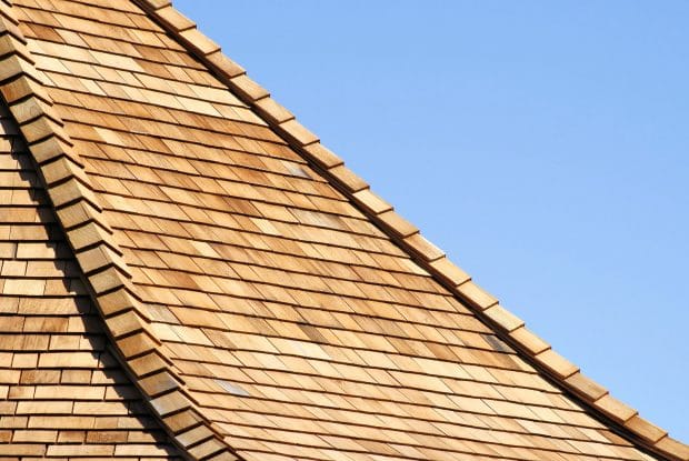 close up of cedar shake roof