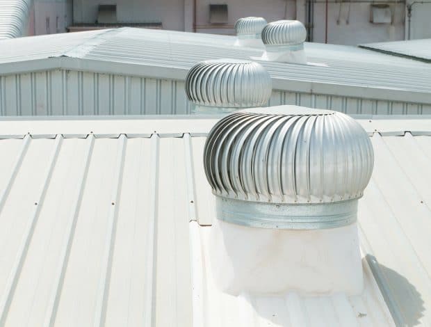 detail of metal roofing on commercial construction